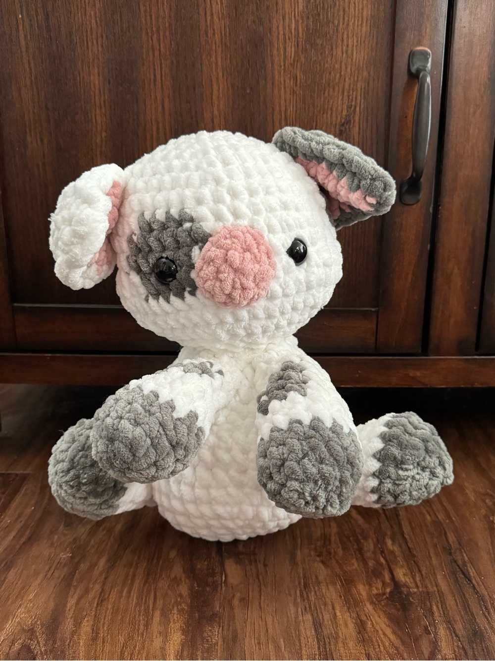 Plush White & Gray Pig Stuffed Animal with Pink Nose - Soft Cuddly Toy
